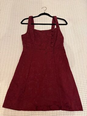 Urban Outfitters Burgundy Lace A-Line Dress with Button Detail